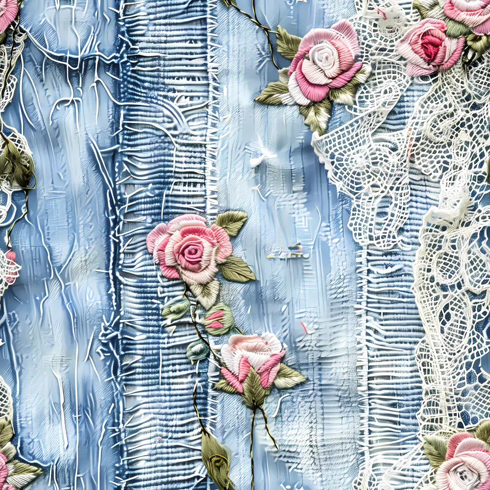 Úplet, Krajka, jeans a růžičky (E) 1,30m/ks