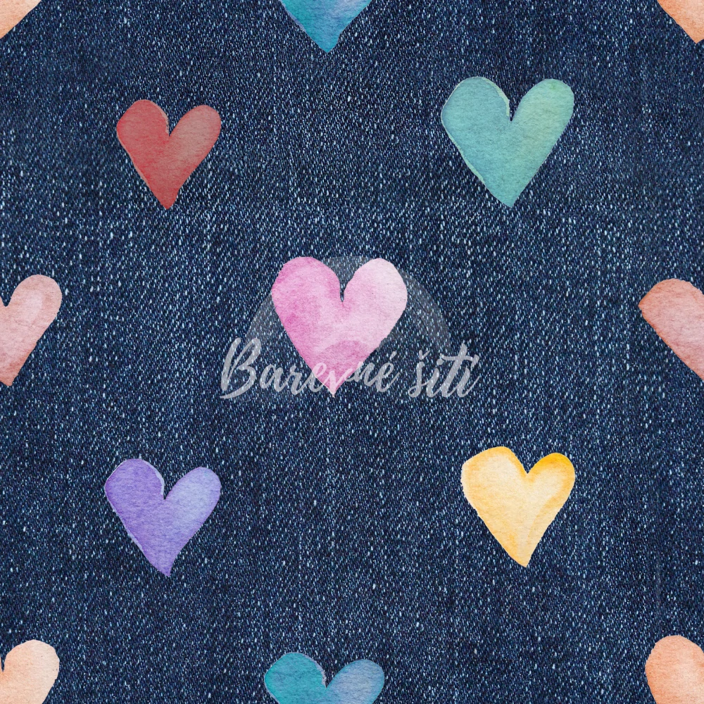 Zimní softshell Barevná srdíčka na jeans (E)