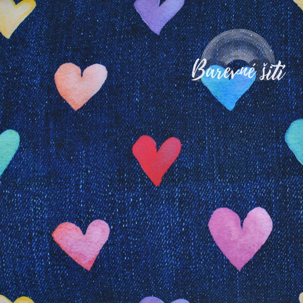 Zimní softshell Barevná srdíčka na jeans (E)