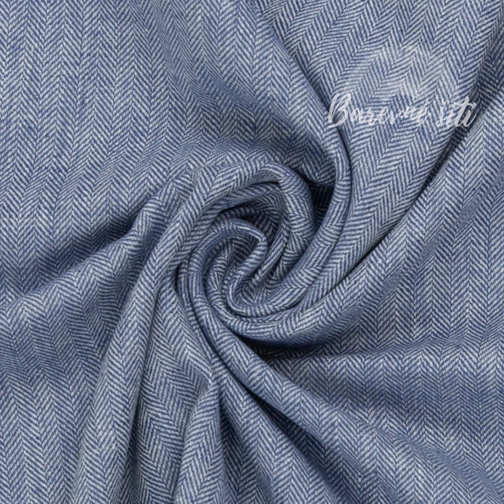 Len s bavlnou Rybí kost Denim (E) 1m/ks
