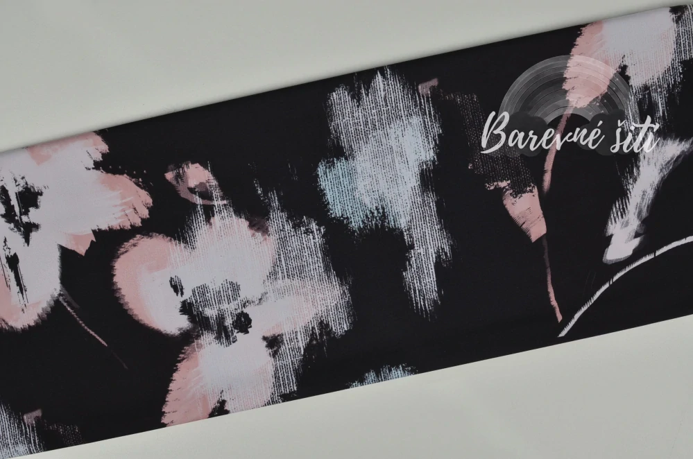 Šatovka rozmazané květy na černé (E)  1,50m/ks