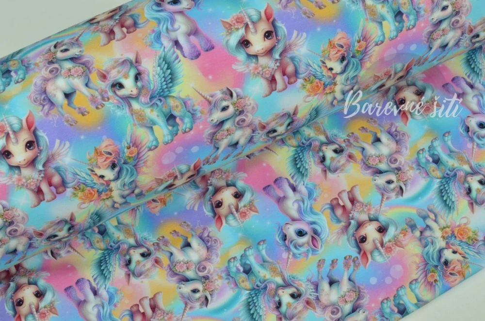 Teplákovina Načančaní jednorožci na duhové (E) 0,45m/ks