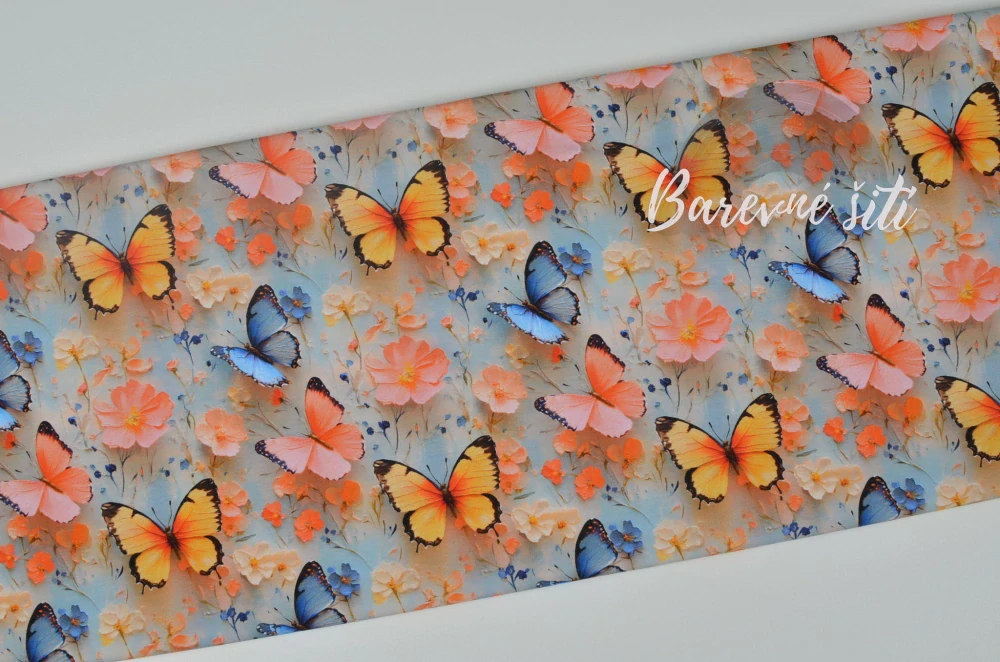 Úplet, 3D Motýlci, žlutá, oranžová, modrá (E)