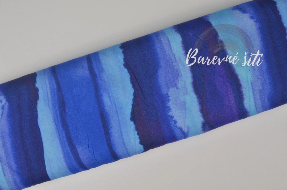 Viskoza krep, Modré ombré pruhy (E) 1,3m/ks