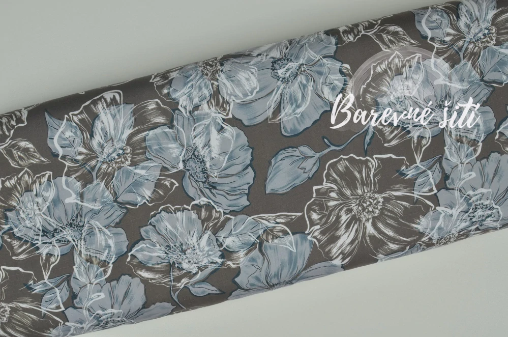 Viskoza se lnem Květiny na olivové (E)