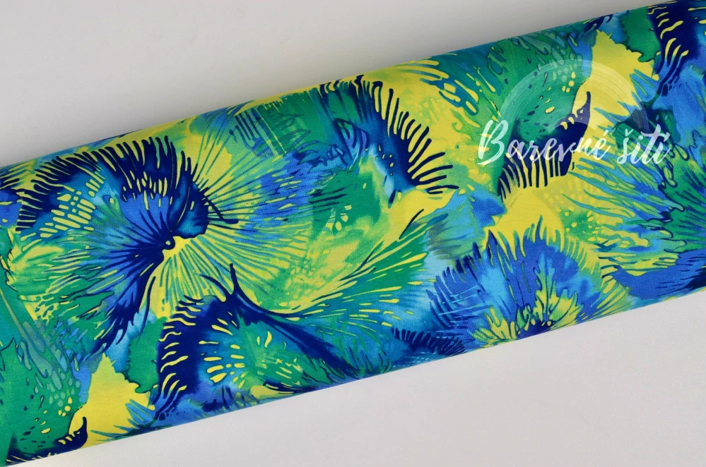 Viskozový úplet Květinová abstrakce Zelená (E) 0,60m/ks