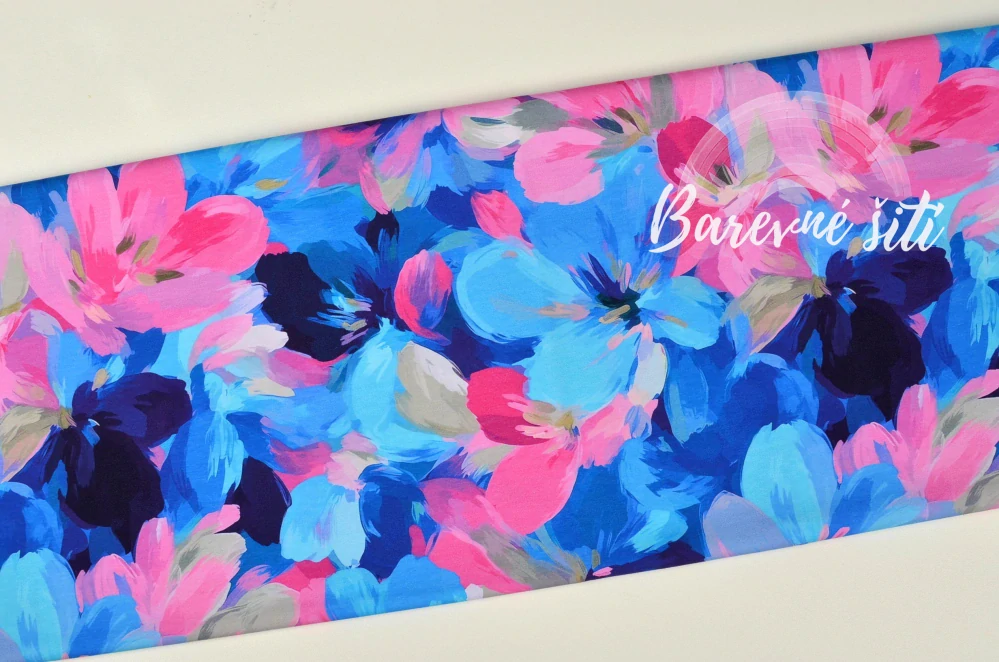 Úplet, Modrorůžové malované květy (E) 1,10m/ks