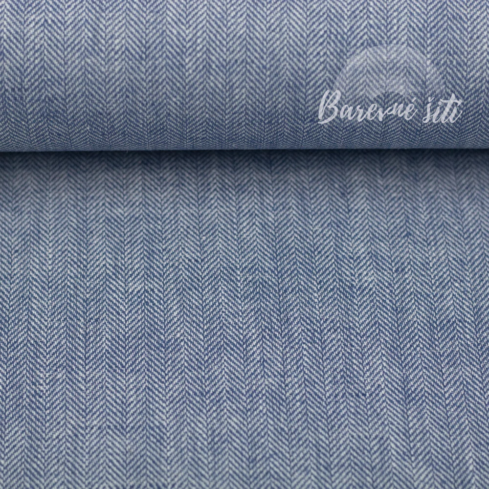 Len s bavlnou Rybí kost Denim (E) 1m/ks