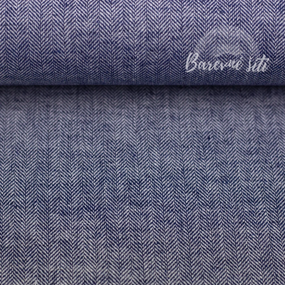 Len s bavlnou Rybí kost Navy (E)