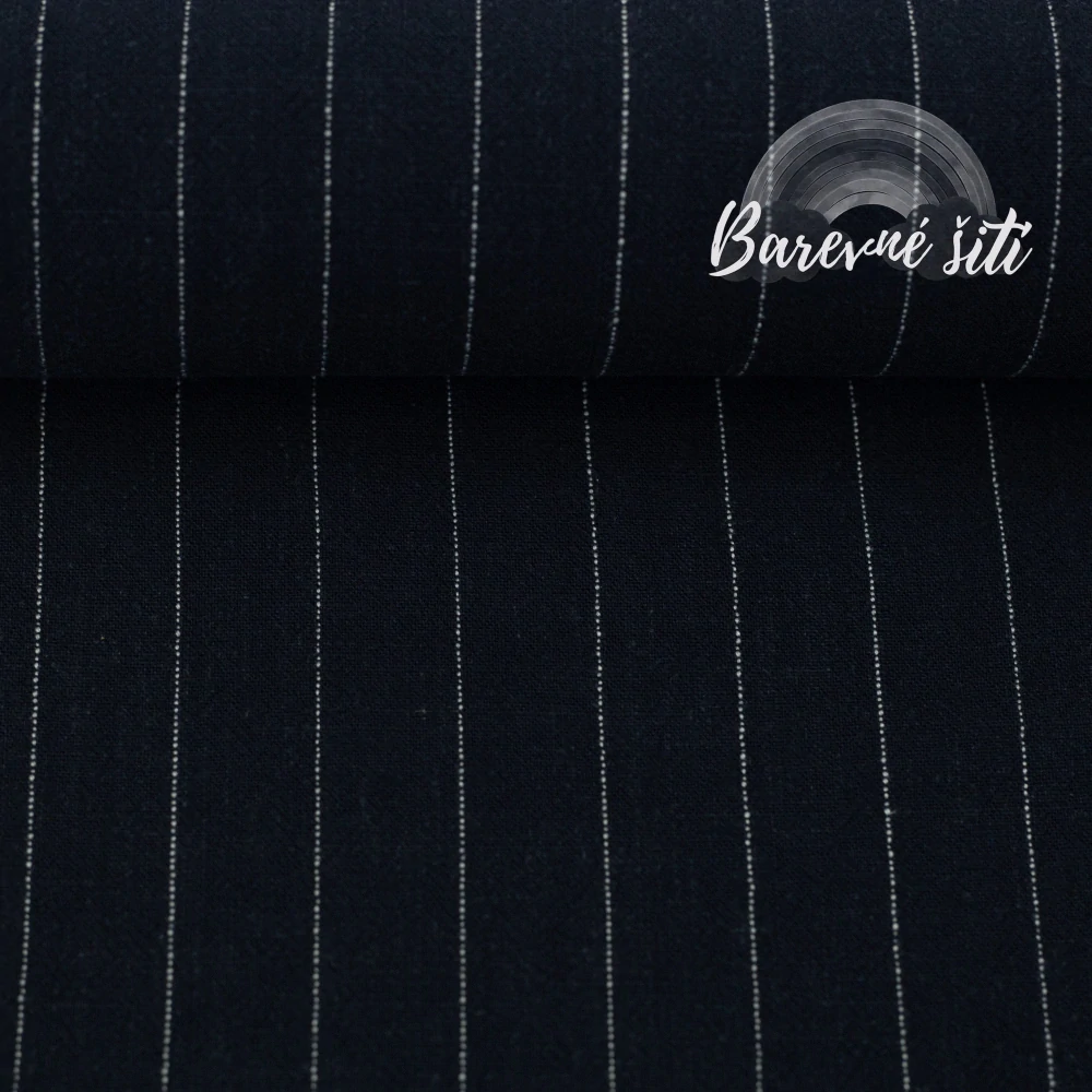 Viskoza se lnem Navy, pruhy (E)