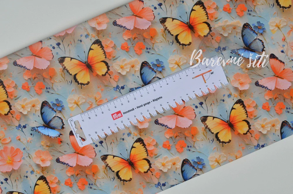 Úplet, 3D Motýlci, žlutá, oranžová, modrá (E)