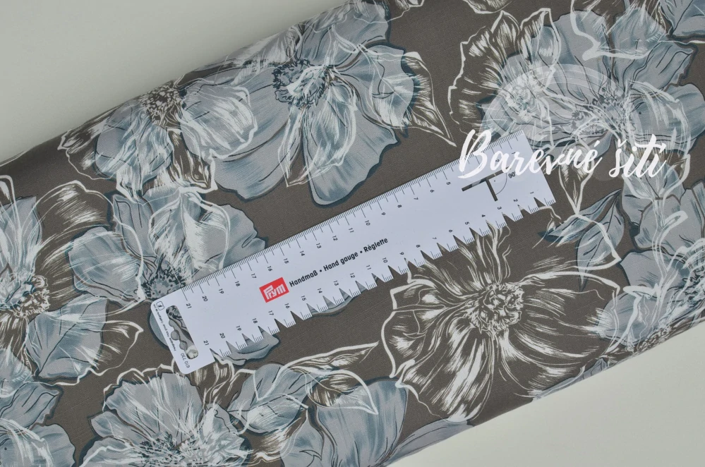 Viskoza se lnem Květiny na olivové (E)