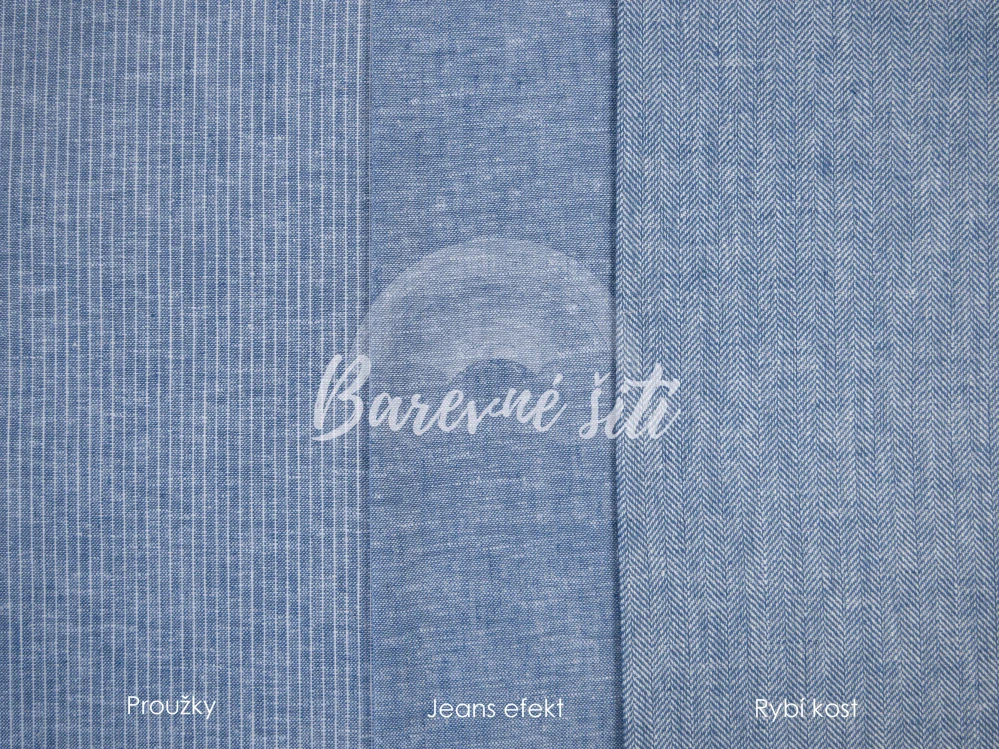 Len s bavlnou Rybí kost Světle modrá (E)