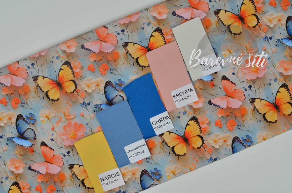 Úplet, 3D Motýlci, žlutá, oranžová, modrá (E)