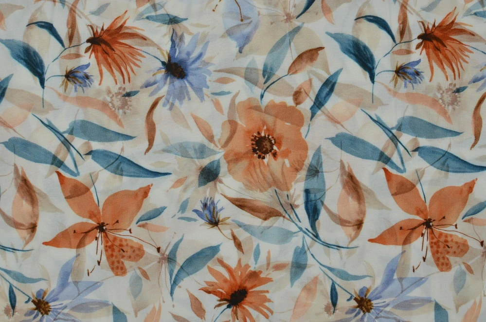 Viskoza Terra květy, petrolej listy (E)