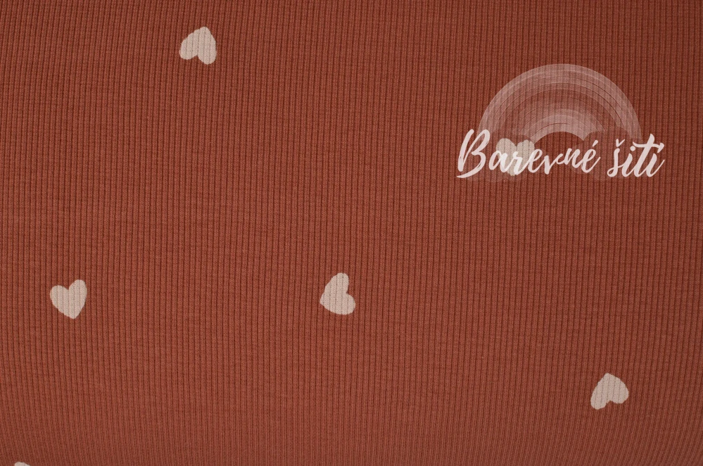 Úplet žebrovaný Srdíčka cihlová (E)