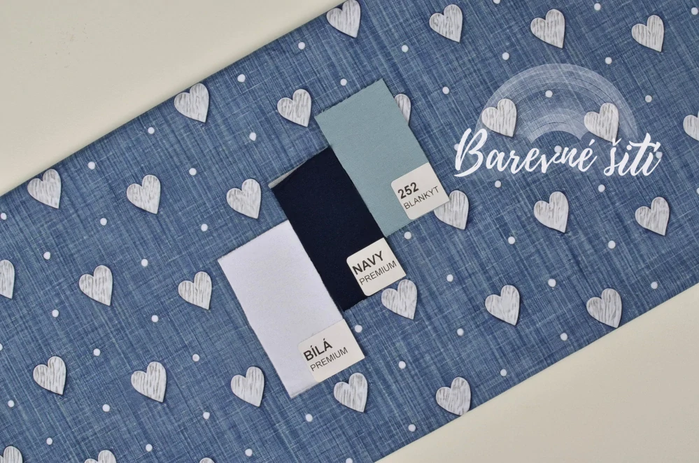 Úplet, Srdíčka a puntíky denim (E) 2m/ks