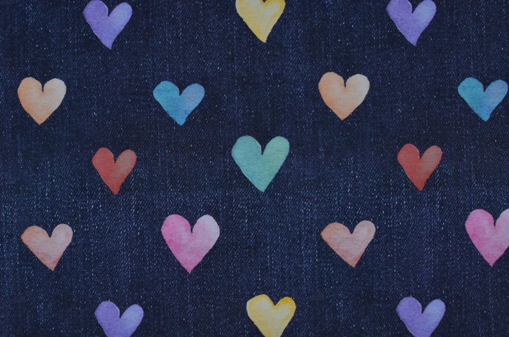 Teplákovina, Barevná srdíčka na jeans (E) 0,78m/ks