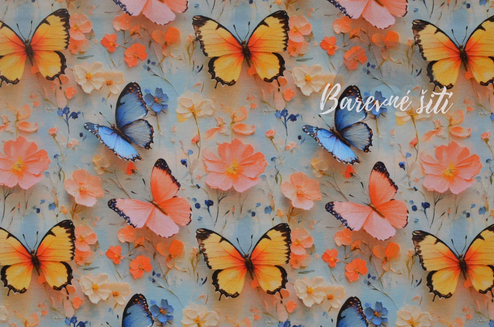 Úplet, 3D Motýlci, žlutá, oranžová, modrá (E)