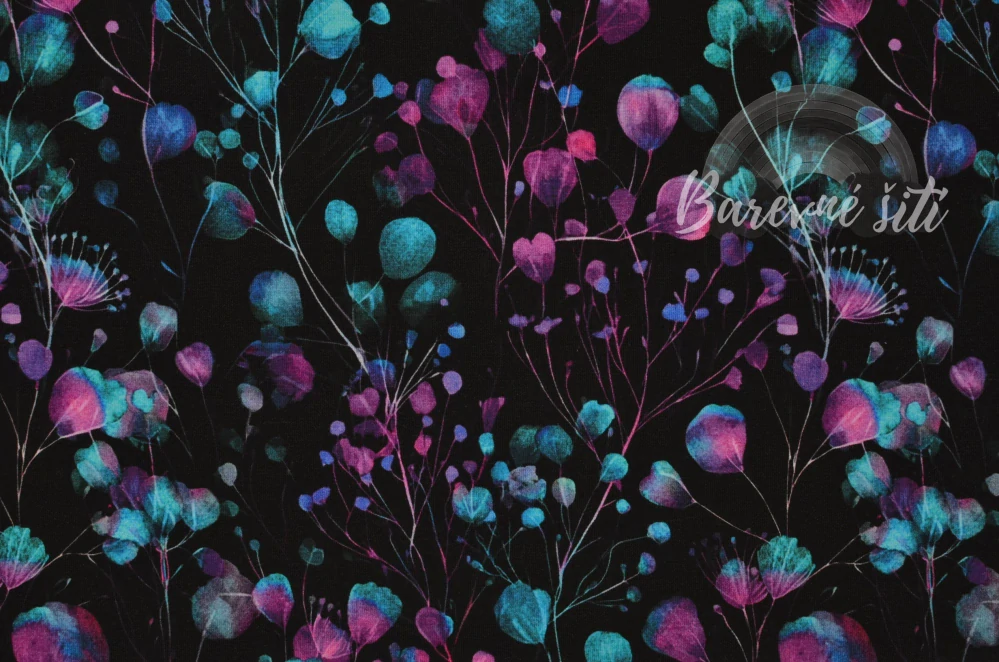 Teplákovina, Tyrkysovofialové listy eukalyptu na černé (E)