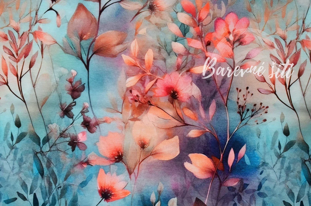 Úplet, Růžovopůdrové květiny akvarel (E)