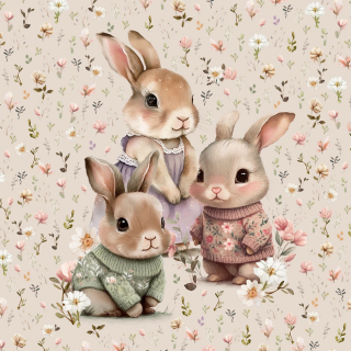 Teplákovina Roztomilí tři zajíčci a kytičky, panel (E)