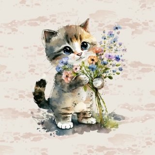 Teplákovina Kočička s kytičkou, panel (E)