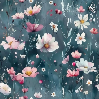 Teplákovina, Růžovobílé kvítky na ocelové (E) 1,3m/Ks