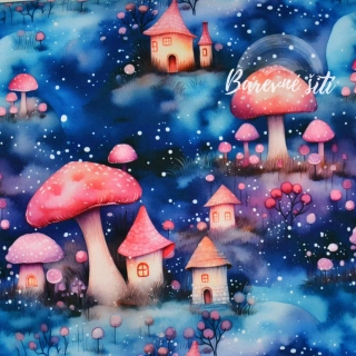 Zimní softshell Kouzelné houbičky a domečky (E) 1,40m/ks