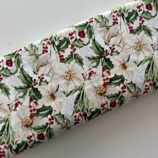 Vánoční plátno Bílé vánoční růže a cesmína (E)