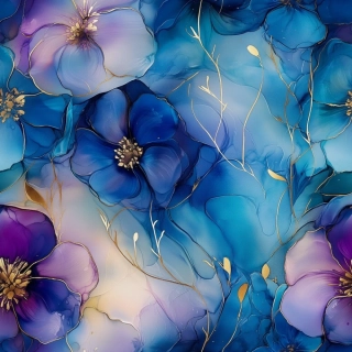 Silky, Modrofialové květy se zlatem (E)