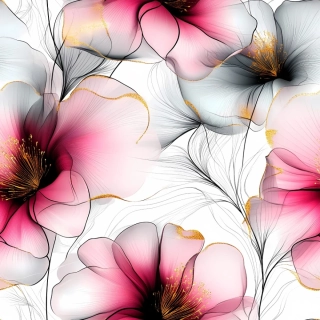 Silky, Velké růžovošedé květy na bílé (E)