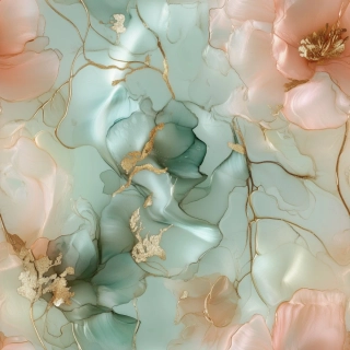 Silky, Světle meruňkové květy na zelenkavém mramoru (E) 0,8m/ks