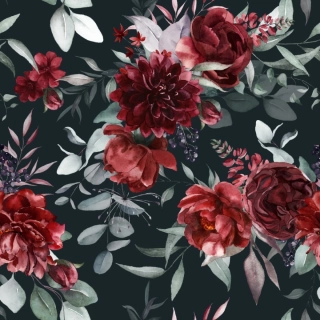 Venezia, Rudé květy, eukalyptové listy na tmavé (E)**