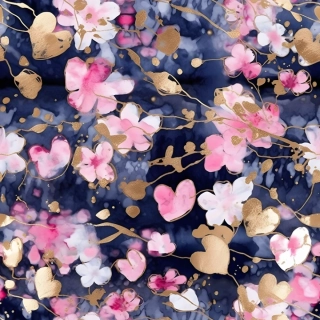 Silky, Růžové květy, srdíčka na modré (E)