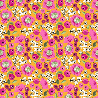 Úplet, Růžové a bílé kvítky na žlutooranžové (E)