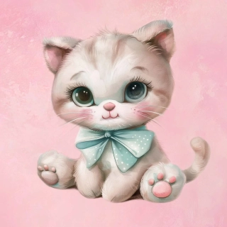 Teplákovina Kotě s mašlí, růžová, panel (E)