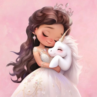 Teplákovina Princezna s bílým jednorožcem, růžová, panel (E)