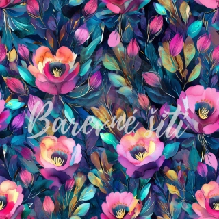 Úplet, Růžové květy, zlatomodré lístky (E)