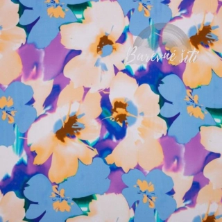 Viskoza krep, Velké květy modrá (E)