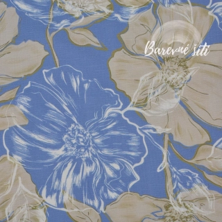 Viskoza se lnem Květiny na modré (E)