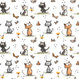 Úplet, Roztomilé kočičky, motýlci na bílé (E)