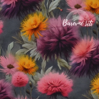 Úplet, Chlupaté vínové a žluté květy (E) 1,40m/ks