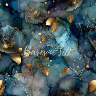 Úplet, Tmavě modrý mramor se zlatými rostlinkami (E)