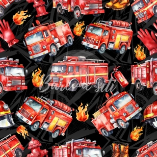 Teplákovina, Hasičská auta, ohýnky na černé (E) 0,97m/ks