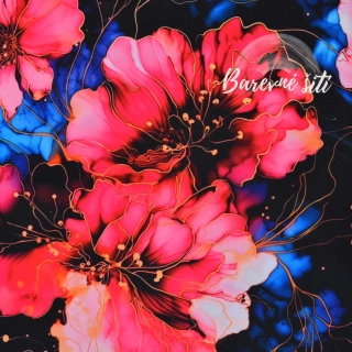 Zimní softshell Vykvetlé červené květy (E) 1,45m/ks