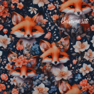 Zimní softshell Lišky v záplavě květů, světlá (E) z 6,4m