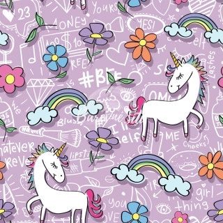 Teplákovina, Kreslení jednorožci, kytičky na fialkové (E)