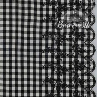 Plátno Káro černobílé s výšivkou (E)