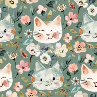 Sporty broušené, Kočičí hlavy, květy, zelenkavá (E)